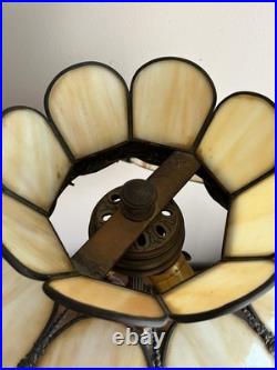 Vintage Victorian Style Stained Slag Glass 3 Light Parlor Tulip Table Lamp 23