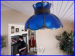 Vintage Victorian Style cobalt Blue Slag Glass Lamp Shade 18