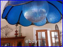Vintage Victorian Style cobalt Blue Slag Glass Lamp Shade 18