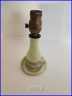 Vintage Vidrio Green Slag Glass Boudoir Dresser Lamp Sticker GLOWS NOT WIRED