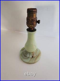 Vintage Vidrio Green Slag Glass Boudoir Dresser Lamp Sticker GLOWS NOT WIRED