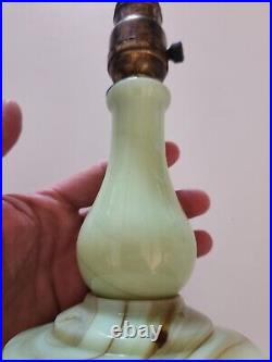 Vintage Vidrio Green Slag Glass Boudoir Dresser Lamp Sticker GLOWS NOT WIRED