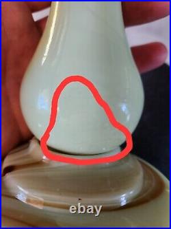 Vintage Vidrio Green Slag Glass Boudoir Dresser Lamp Sticker GLOWS NOT WIRED