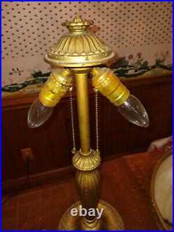 Vintage, Working, Large, Bent Carmel Slag Glass, Two Socket Elec, Table Lamp