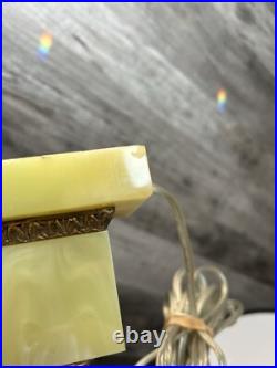 Vintage Yellow Green Orange Swirl Slag Glass Style With Metal Lamp As Is WORKS