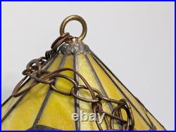 Vintage Yellow Slag Glass Hanging Terrarium Lamp, Stained Glass