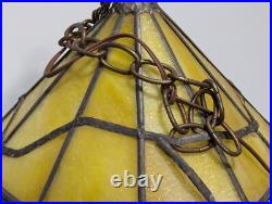 Vintage Yellow Slag Glass Hanging Terrarium Lamp, Stained Glass