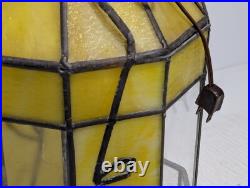 Vintage Yellow Slag Glass Hanging Terrarium Lamp, Stained Glass