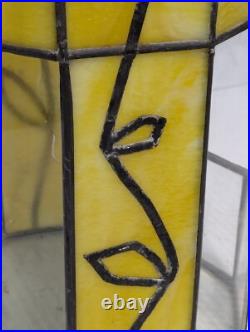 Vintage Yellow Slag Glass Hanging Terrarium Lamp, Stained Glass