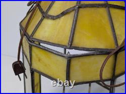 Vintage Yellow Slag Glass Hanging Terrarium Lamp, Stained Glass