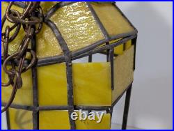 Vintage Yellow Slag Glass Hanging Terrarium Lamp, Stained Glass