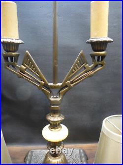 Vintage art deco Uranium Agate Slag Glass Double Socket Table Lamp