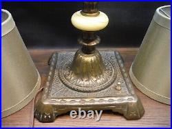 Vintage art deco Uranium Agate Slag Glass Double Socket Table Lamp