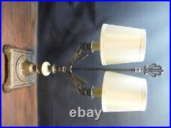 Vintage art deco Uranium Agate Slag Glass Double Socket Table Lamp