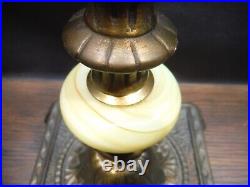 Vintage art deco Uranium Agate Slag Glass Double Socket Table Lamp