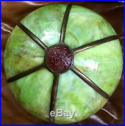Vintage or Antique Bent Slag Glass 6 Panel Lamp Shade Green NICE