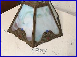 Vintage or Antique Slag Glass 6 Panel Lamp Shade With Blue Purple Tinted Glass