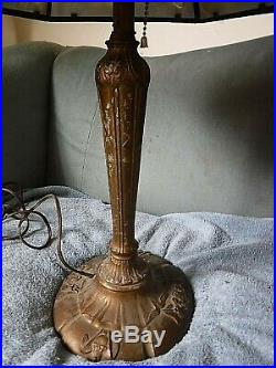 Vintage rainaud table lamp slag glass shade