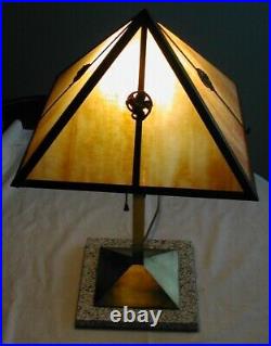 Vintage to Antique Brass Table Lamp with Caramel Slag Glass Shade