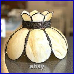 Vntg MCM Tulip Caramel Slag Glass Hanging Lamp Shade 18x11 8 Panels Hardware