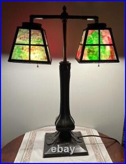 Vtg 2 Arm Slag Glass Dual Shade Lamp Bankers / Students Style Desk Lamp Nouveau Vtg 2 Arm Slag Glass Dual Shade Lamp Bankers / Students Style Desk Lamp Nouveau