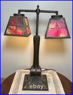 Vtg 2 Arm Slag Glass Dual Shade Lamp Bankers / Students Style Desk Lamp Nouveau Vtg 2 Arm Slag Glass Dual Shade Lamp Bankers / Students Style Desk Lamp Nouveau