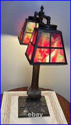 Vtg 2 Arm Slag Glass Dual Shade Lamp Bankers / Students Style Desk Lamp Nouveau Vtg 2 Arm Slag Glass Dual Shade Lamp Bankers / Students Style Desk Lamp Nouveau