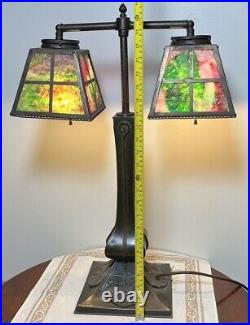 Vtg 2 Arm Slag Glass Dual Shade Lamp Bankers / Students Style Desk Lamp Nouveau Vtg 2 Arm Slag Glass Dual Shade Lamp Bankers / Students Style Desk Lamp Nouveau