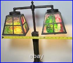 Vtg 2 Arm Slag Glass Dual Shade Lamp Bankers / Students Style Desk Lamp Nouveau Vtg 2 Arm Slag Glass Dual Shade Lamp Bankers / Students Style Desk Lamp Nouveau