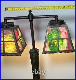 Vtg 2 Arm Slag Glass Dual Shade Lamp Bankers / Students Style Desk Lamp Nouveau Vtg 2 Arm Slag Glass Dual Shade Lamp Bankers / Students Style Desk Lamp Nouveau