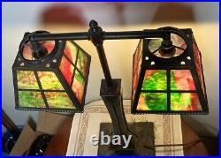 Vtg 2 Arm Slag Glass Dual Shade Lamp Bankers / Students Style Desk Lamp Nouveau Vtg 2 Arm Slag Glass Dual Shade Lamp Bankers / Students Style Desk Lamp Nouveau