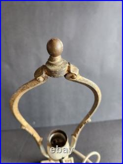 Vtg 6 Panel Marbled Slag Glass Boudoir Lamp Art Nouveau Oasis Cast Metal Works