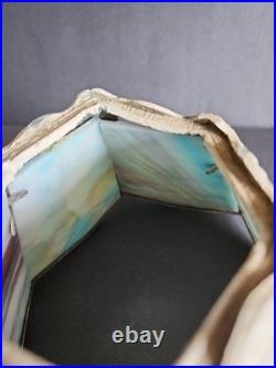 Vtg 6 Panel Marbled Slag Glass Boudoir Lamp Art Nouveau Oasis Cast Metal Works Vtg 6 Panel Marbled Slag Glass Boudoir Lamp Art Nouveau Oasis Cast Metal Works