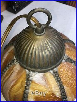 Vtg Amber Orange Slag Glass Chandelier Light Lamp Antique MidCentury Art Nouveau