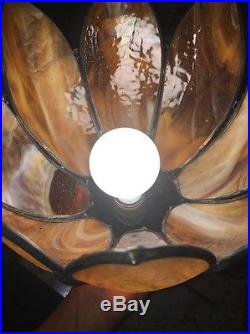Vtg Amber Orange Slag Glass Chandelier Light Lamp Antique MidCentury Art Nouveau