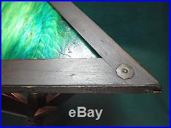 Vtg Antique 4 Panel Green Slag Glass Arts & Crafts Mission Lamp Dark Wood