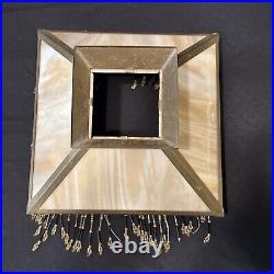 Vtg Antique Caramel Slag Glass Mission Art Deco Beaded Tassel Lamp Shade 12