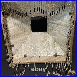 Vtg Antique Caramel Slag Glass Mission Art Deco Beaded Tassel Lamp Shade 12