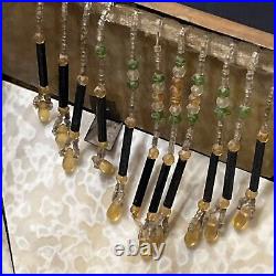 Vtg Antique Caramel Slag Glass Mission Art Deco Beaded Tassel Lamp Shade 12