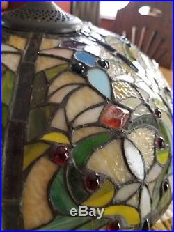 Vtg Antique Tiffany Style Stained Slag Glass Lamp Shade, 16 inch wide