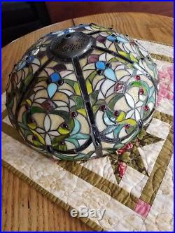 Vtg Antique Tiffany Style Stained Slag Glass Lamp Shade, 16 inch wide