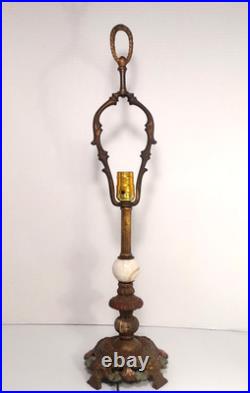 Vtg Art Deco Era Uranium Slag Glass Spacer Orb Polychrome Cast Iron Table Lamp Vtg Art Deco Era Uranium Slag Glass Spacer Orb Polychrome Cast Iron Table Lamp