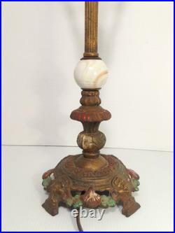 Vtg Art Deco Era Uranium Slag Glass Spacer Orb Polychrome Cast Iron Table Lamp Vtg Art Deco Era Uranium Slag Glass Spacer Orb Polychrome Cast Iron Table Lamp