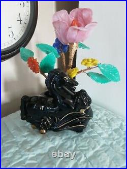 Vtg Art Deco Slag Glass Flower and Ceramic Horse TV Lamp UNIQUE. WORKS