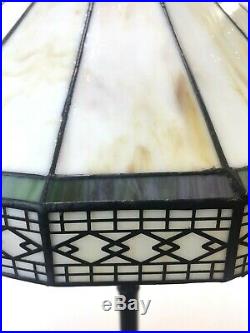 Vtg Arts & Crafts Mission Stained Slag Glass Lamp Shade Large 20 Tiffany Style