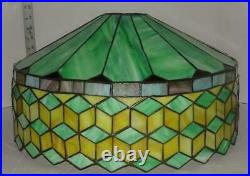 Vtg Arts & Crafts Stained Glass Table Lamp Shade Antique Slag Glass Shade SH03