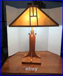 Vtg Dale Tiffany Arts & Crafts Mission Slag Table Lamp 28 Wood Stained Glass Vtg Dale Tiffany Arts & Crafts Mission Slag Table Lamp 28 Wood Stained Glass