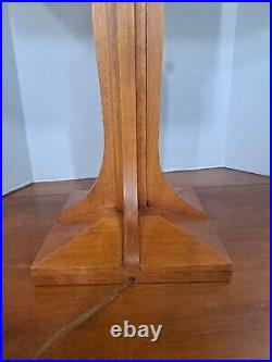 Vtg Dale Tiffany Arts & Crafts Mission Slag Table Lamp 28 Wood Stained Glass Vtg Dale Tiffany Arts & Crafts Mission Slag Table Lamp 28 Wood Stained Glass