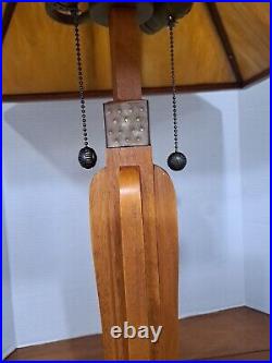 Vtg Dale Tiffany Arts & Crafts Mission Slag Table Lamp 28 Wood Stained Glass Vtg Dale Tiffany Arts & Crafts Mission Slag Table Lamp 28 Wood Stained Glass