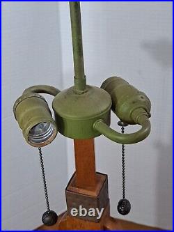 Vtg Dale Tiffany Arts & Crafts Mission Slag Table Lamp 28 Wood Stained Glass Vtg Dale Tiffany Arts & Crafts Mission Slag Table Lamp 28 Wood Stained Glass